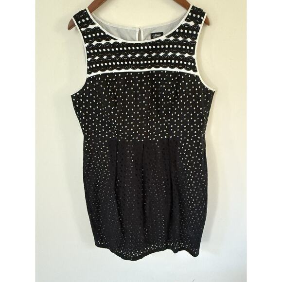 Jax Dresses & Skirts - Jax Womens Sleeveless Eyelet Dress Size 16 Ric Rac Lines Black White Cocktail
